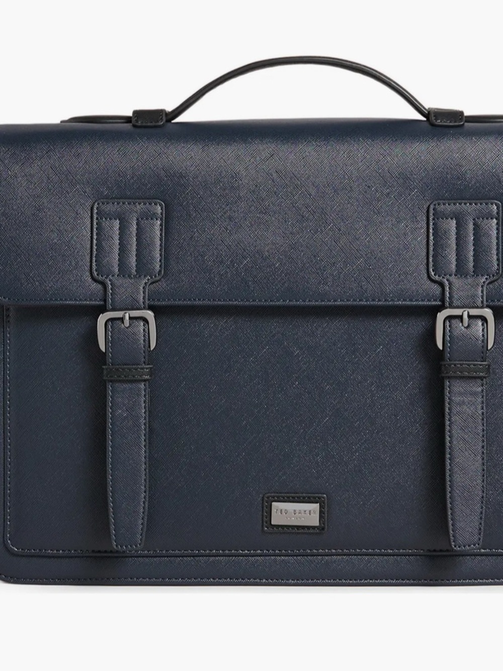 Ted Baker Navy Textured Leather Briefcase with Buckle Straps